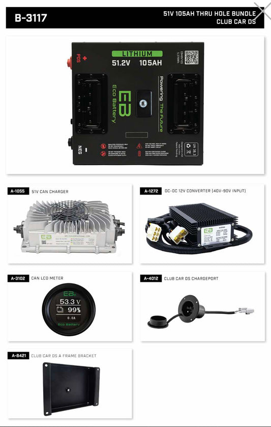 Club Car DS Eco Lithium 51v 105Ah Battery Bundle Thru Hole